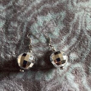 Disco Ball Silver Dangle Earrings